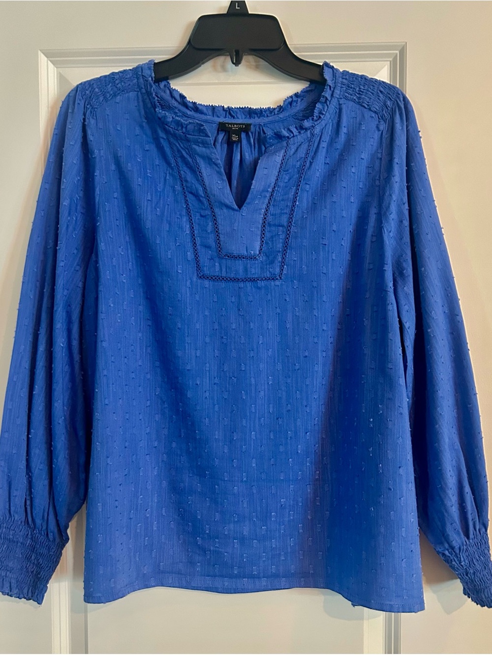 Talbots Cobalt Swiss Dot Peasant Blouse